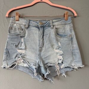 Miami Womens Distressed Hi Rise Denim Shorts Size 7 Light Wash Summer Grunge